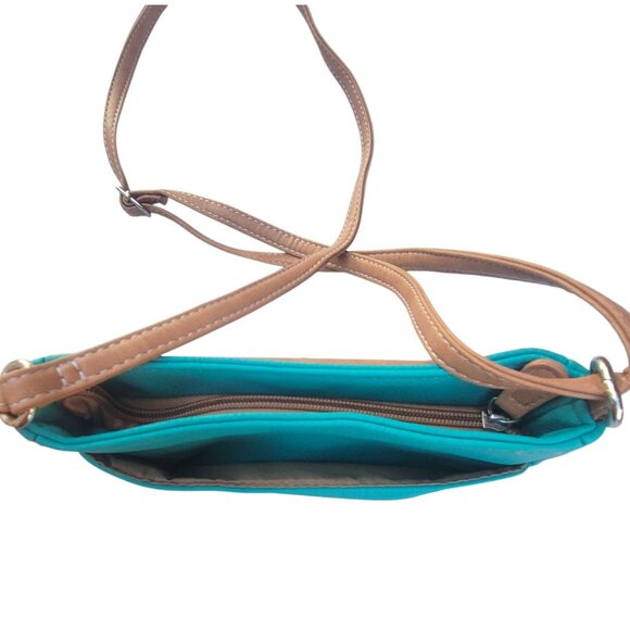 MultiSac Turquoise & Tan Faux Leather Mini Crossbody Bag - Picture 9 of 13
